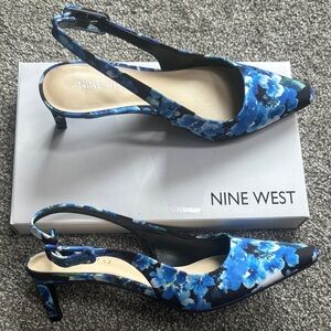 Nine West Floral Blue Slingback Heels